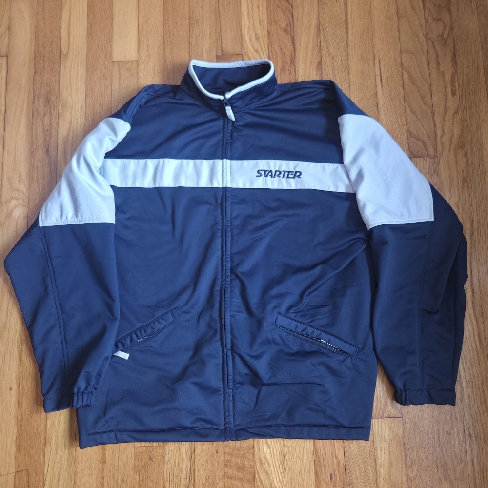 STARTER Men's Blue and White Insulated Zip Up Jacket Windbreaker